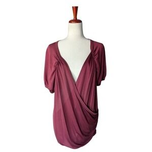 Missoni Burgundy Knit Surplice Wrap Deep V-Neck Puff Sleeve Top Made in Italy
